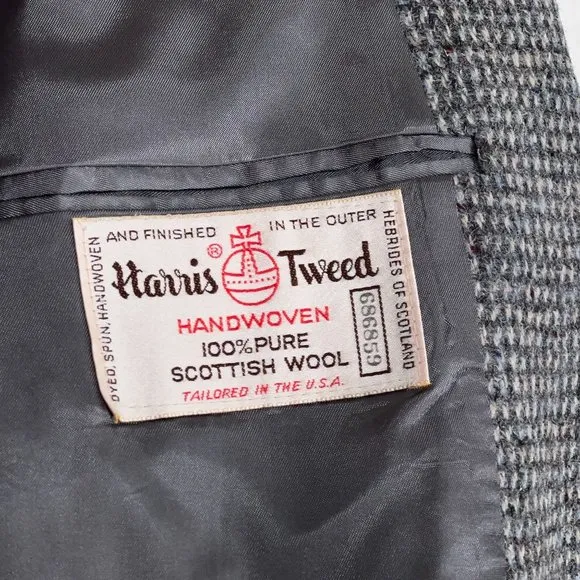 Harris Tweed x Stafford 100% Wool Blazer Jacket in Grey Microcheck Fleck Mens 42
