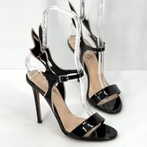 HEGOS MILANO Patent Leather Flame Heeled Sandal Shoes Womens 38 Black Nude