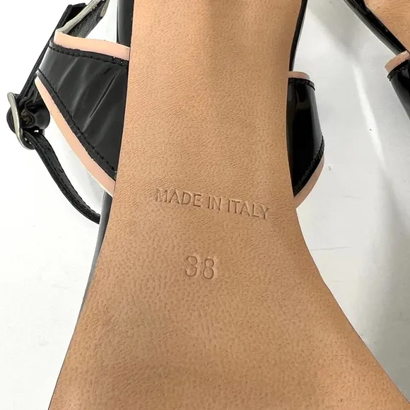 HEGOS MILANO Patent Leather Flame Heeled Sandal Shoes Womens 38 Black Nude