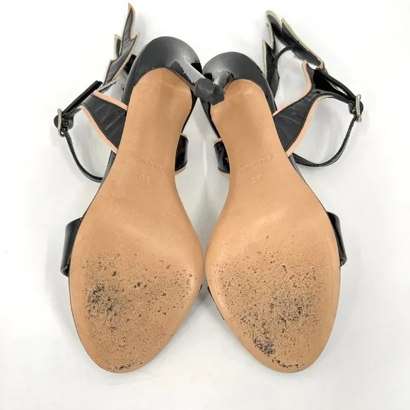 HEGOS MILANO Patent Leather Flame Heeled Sandal Shoes Womens 38 Black Nude