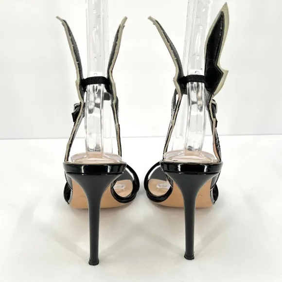 HEGOS MILANO Patent Leather Flame Heeled Sandal Shoes Womens 38 Black Nude