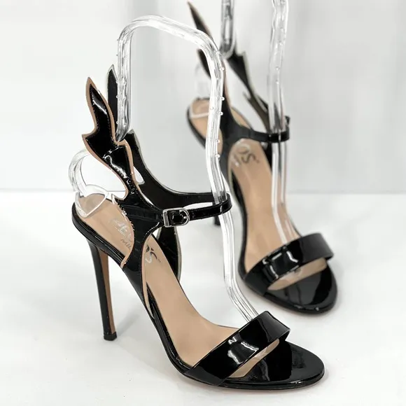 HEGOS MILANO Patent Leather Flame Heeled Sandal Shoes Womens 38 Black Nude