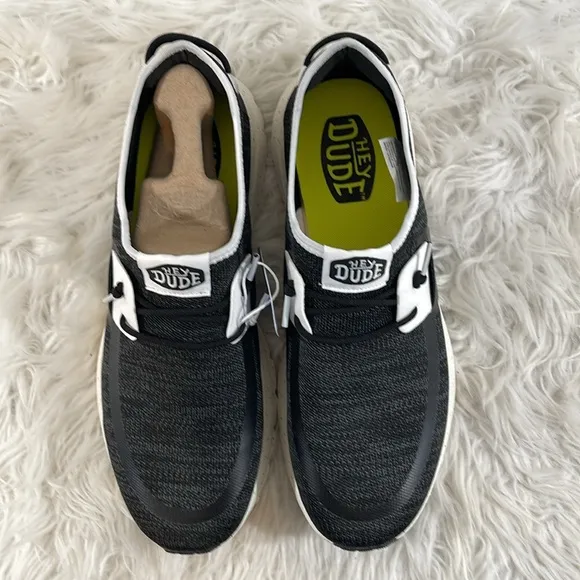 HEY DUDE Sirocco Sport Mode Slip-On Black &amp; White Sneakers Size 13 NEW