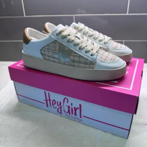 Hey Girl by Corky’s White and Tan Low-Top Sneakers with Sporty Style NIB