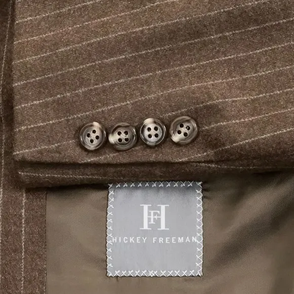 Hickey Freeman Madison Worsted Wool Pinstripe Blazer in Brown Men's Size 44R