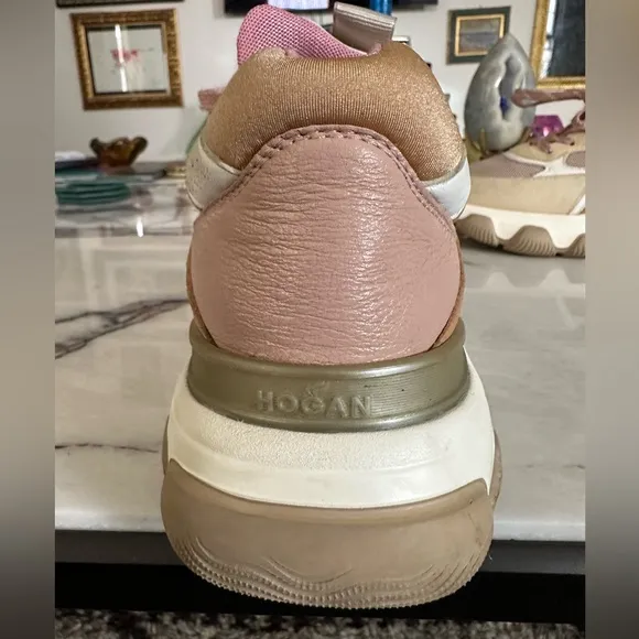 Hogan Chunky Sneakers in Ivory Tan and Pink 38 1/2 (US size 8)