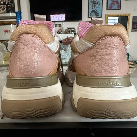 Hogan Chunky Sneakers in Ivory Tan and Pink 38 1/2 (US size 8)