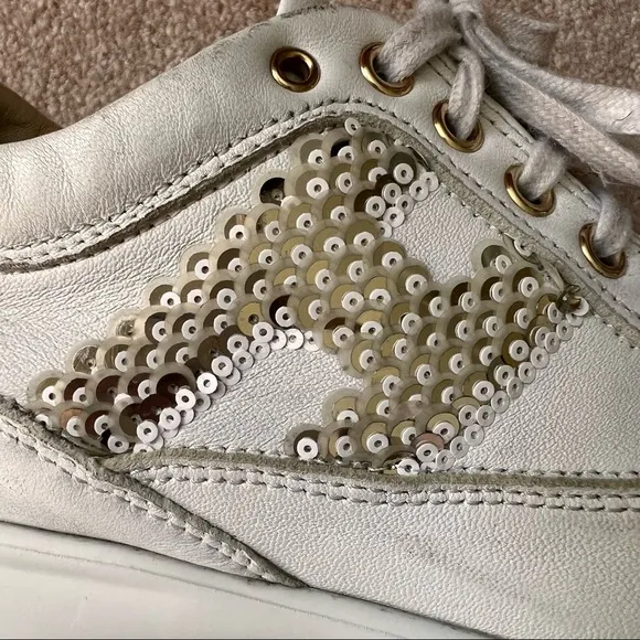 HOGAN Interactive White Silver Sequin Sneakers 34