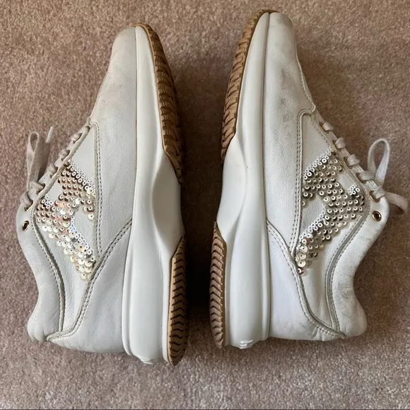 HOGAN Interactive White Silver Sequin Sneakers 34