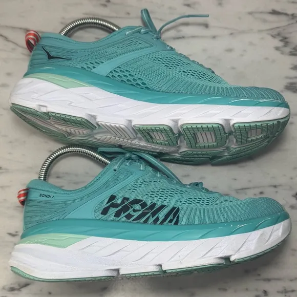 Hoka Bondi 7 Blue And White Athletic Running Shoes Women’s Size 6.5