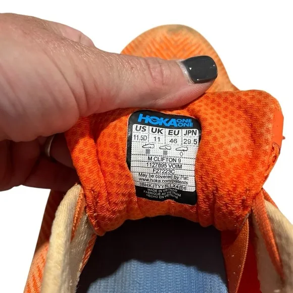 Hoka Clifton 9 Men’s Running Shoe Blue Vibrant Orange Meta Rocker Sneakers