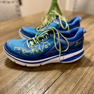 Hoka One One Bondi 4 Men's Size 12 Running Athletic Sneakers Blue Yellow Shoe