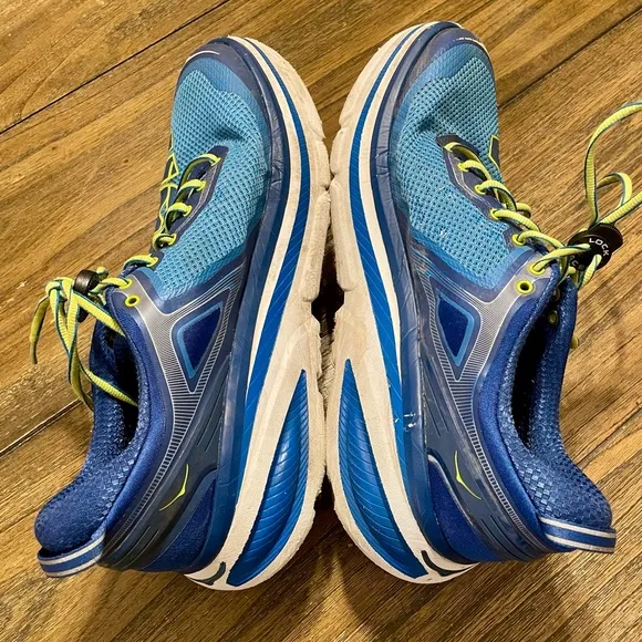 Hoka One One Bondi 4 Men's Size 12 Running Athletic Sneakers Blue Yellow Shoe