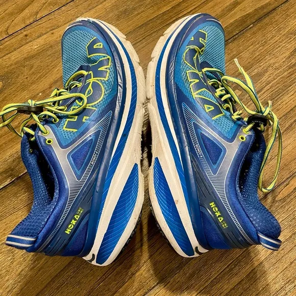 Hoka One One Bondi 4 Men's Size 12 Running Athletic Sneakers Blue Yellow Shoe