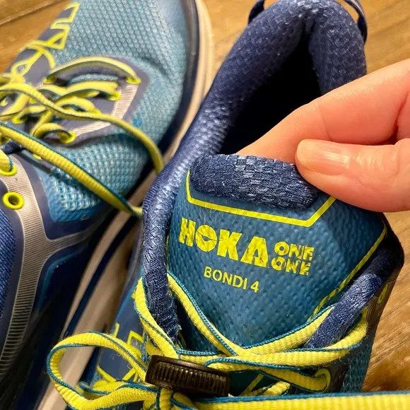 Hoka One One Bondi 4 Men's Size 12 Running Athletic Sneakers Blue Yellow Shoe