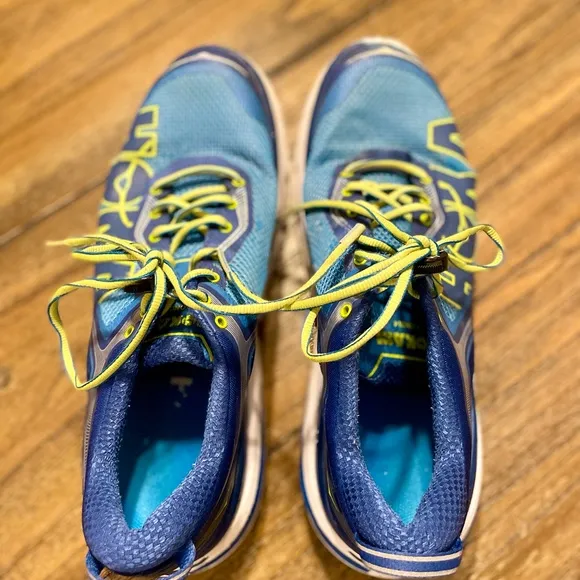 Hoka One One Bondi 4 Men's Size 12 Running Athletic Sneakers Blue Yellow Shoe
