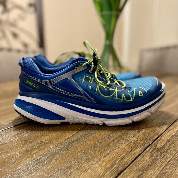 Hoka One One Bondi 4 Men's Size 12 Running Athletic Sneakers Blue Yellow Shoe