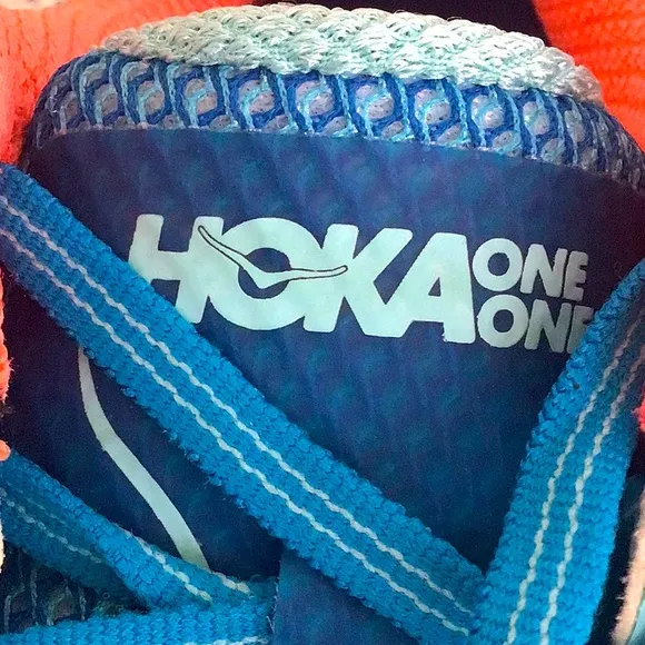 Hoka One One Clifton 3 Blue Neon Orange Athletic Running Performance Sneakers