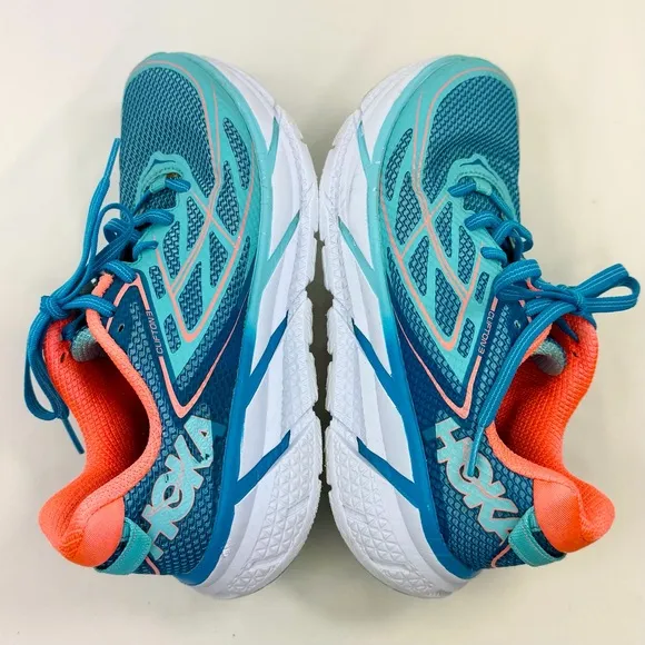 Hoka One One Clifton 3 Blue Neon Orange Athletic Running Performance Sneakers