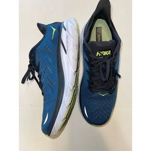 Hoka One One Mens Clifton 8  Blue Running Shoes Sneakers Size 12