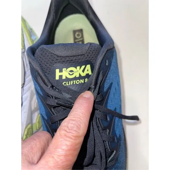 Hoka One One Mens Clifton 8  Blue Running Shoes Sneakers Size 12