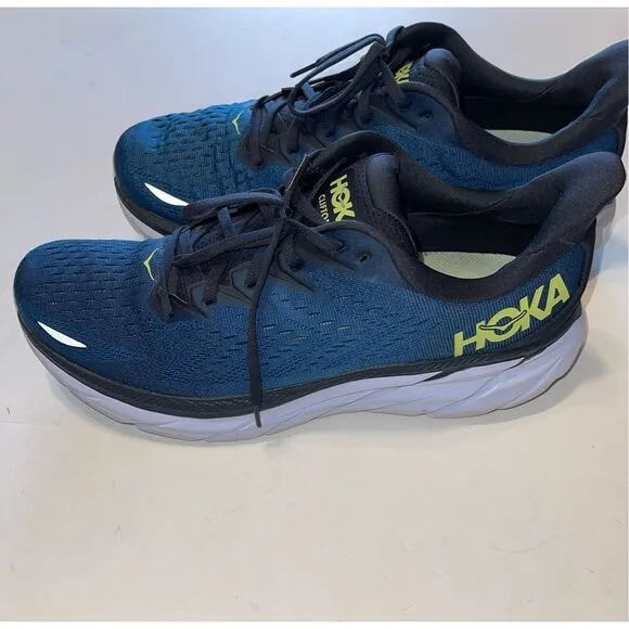 Hoka One One Mens Clifton 8  Blue Running Shoes Sneakers Size 12