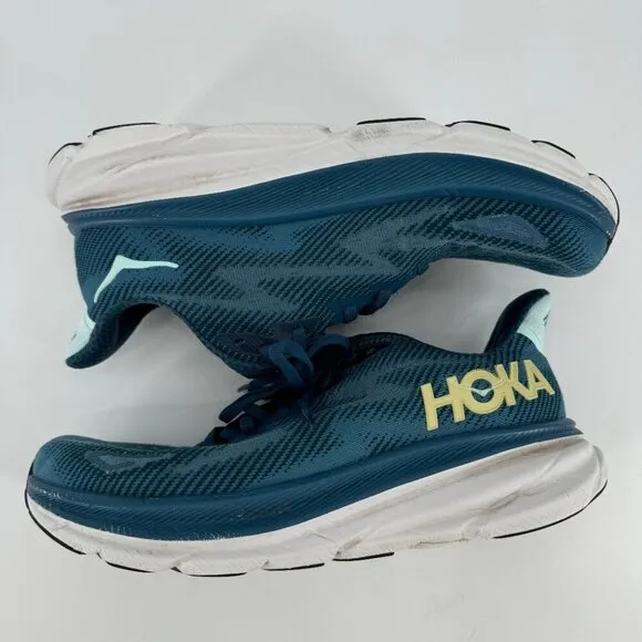 HOKA ONE ONE Men's Clifton 9 Blue Cushioned Running 8.5 Wide Running Sneakers