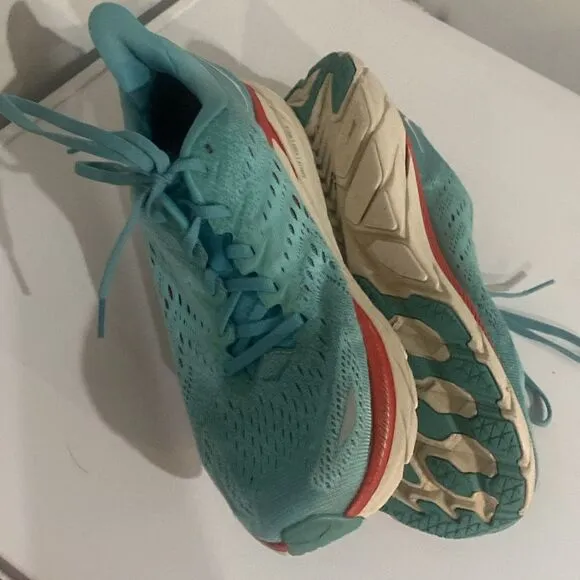 Hoka Clifton 8 Real Teal Aquarelle Running Sneaker women Sz 9,5