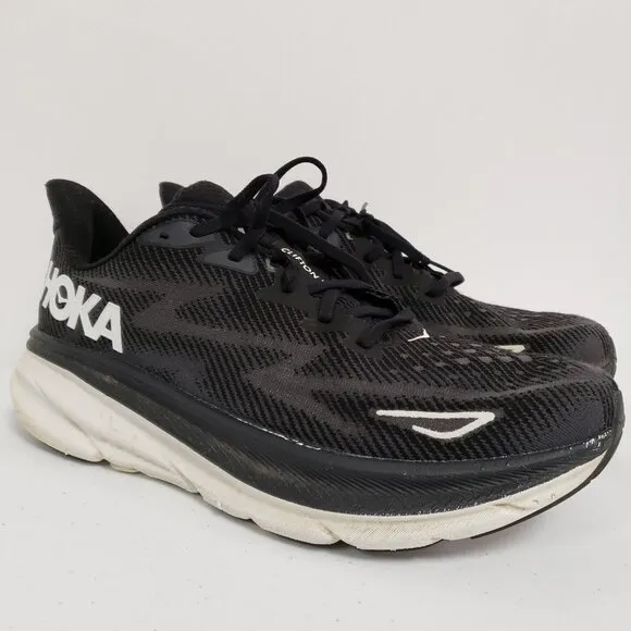 Hoke One One Mens Clifton 9 Sneakers Size 12 Black Mesh Athleisure Workout Gym