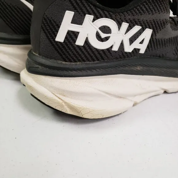 Hoke One One Mens Clifton 9 Sneakers Size 12 Black Mesh Athleisure Workout Gym