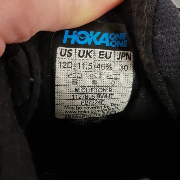 Hoke One One Mens Clifton 9 Sneakers Size 12 Black Mesh Athleisure Workout Gym
