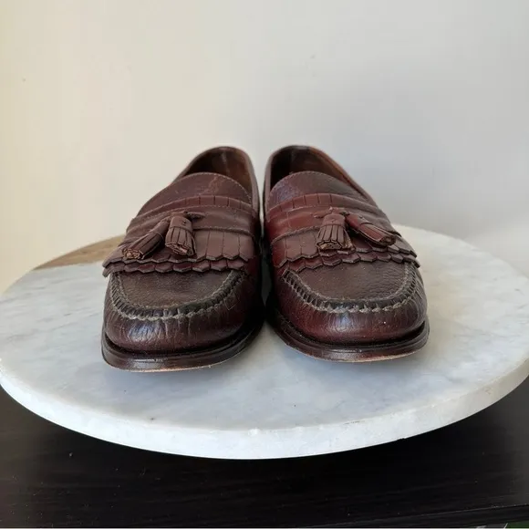 H.S. Trask Mens Creel II Bison Leather Lofers Kiltie Brown Shoes Slip-On Tassel