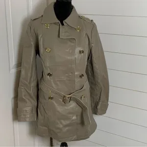 IMAN Platinum Collection Gray Leather Double Breasted Trench Coat size Medium