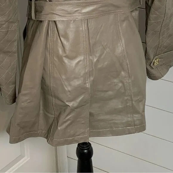 IMAN Platinum Collection Gray Leather Double Breasted Trench Coat size Medium