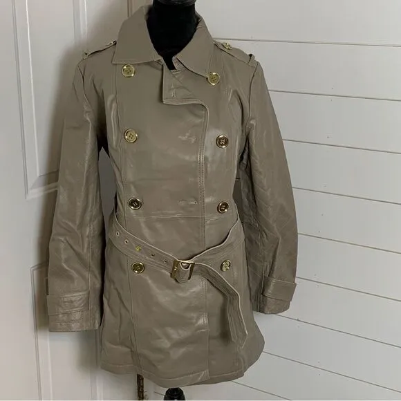 IMAN Platinum Collection Gray Leather Double Breasted Trench Coat size Medium