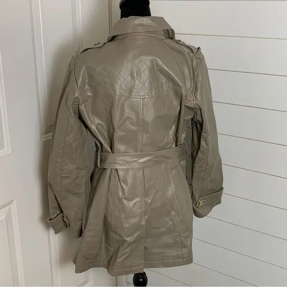 IMAN Platinum Collection Gray Leather Double Breasted Trench Coat size Medium