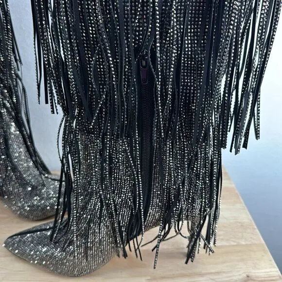 INC International Concepts Ishani Fringe Boots- Black MC- Size 6.5 M (Medium)
