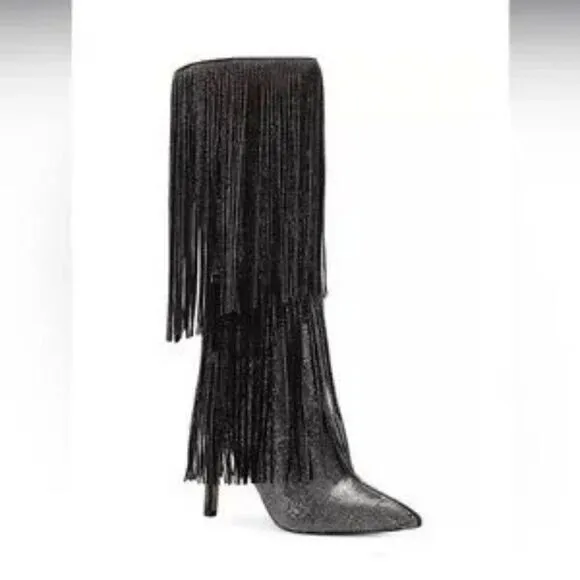INC International Concepts Ishani Fringe Boots- Black MC- Size 6.5 M (Medium)
