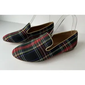 J Crew Factory Stewart tartan plaid smoking loafers slip on shoes Women’s Sz 7