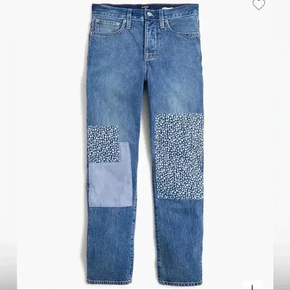 J Crew Jeans Slim Boyfriend Premium Denim Patch Floral Cropped NWT Size 26