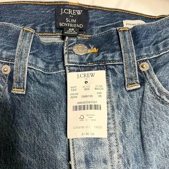 J Crew Jeans Slim Boyfriend Premium Denim Patch Floral Cropped NWT Size 26