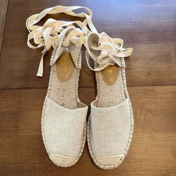 J. Crew NWOT D’orsay lace up Espadrille Flat shoes with Ankle Ties size 9