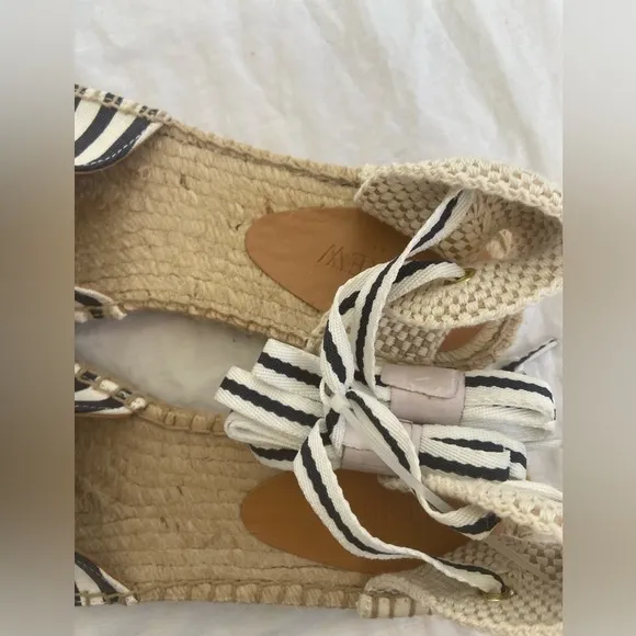 J. CREW Striped Lace Up D'Orsay Espadrille Sandals Size 9.5