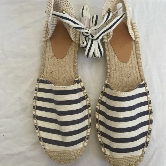 J. CREW Striped Lace Up D'Orsay Espadrille Sandals Size 9.5