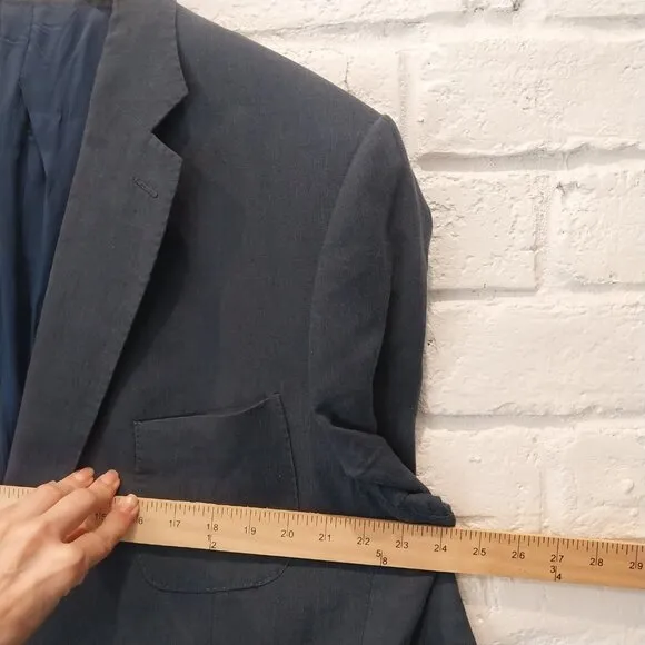 J. Hilburn 100% Linen Sport Coat Blazer Mens 50R Blue Two Button Tailored Fit