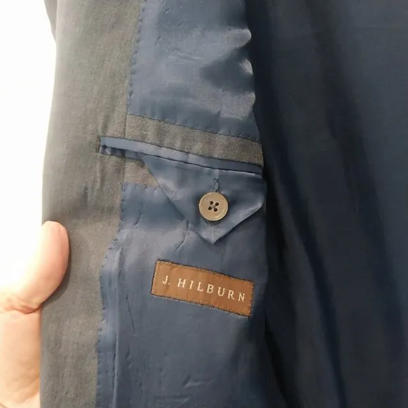J. Hilburn 100% Linen Sport Coat Blazer Mens 50R Blue Two Button Tailored Fit