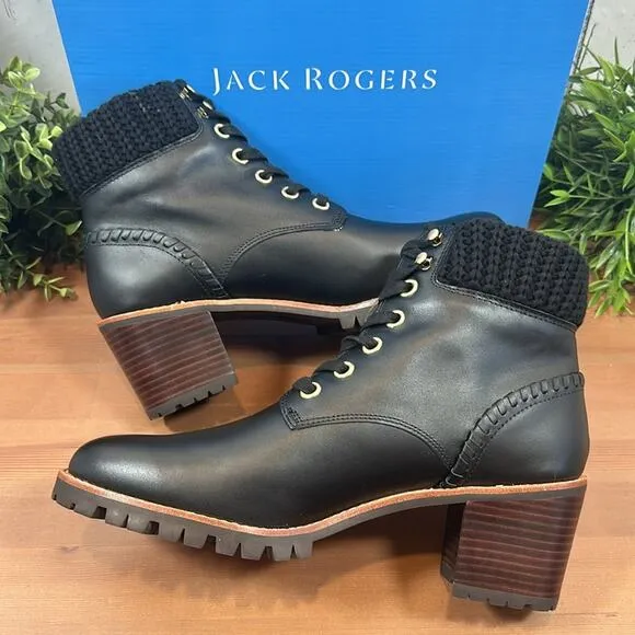 Jack Rogers Harper Leather Lace Up Hiker Knit Boots Size 11