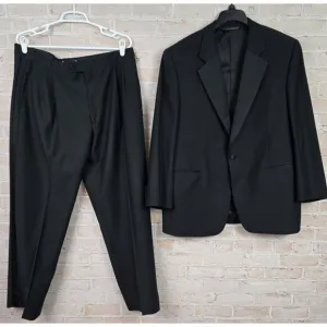 Jack Victor DUXE Tuxedo Jacket 42 S Pants 38&quot; x 28&quot; Hemmed All Black Satin Lapel