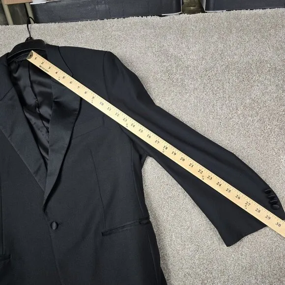 Jack Victor DUXE Tuxedo Jacket 42 S Pants 38&quot; x 28&quot; Hemmed All Black Satin Lapel