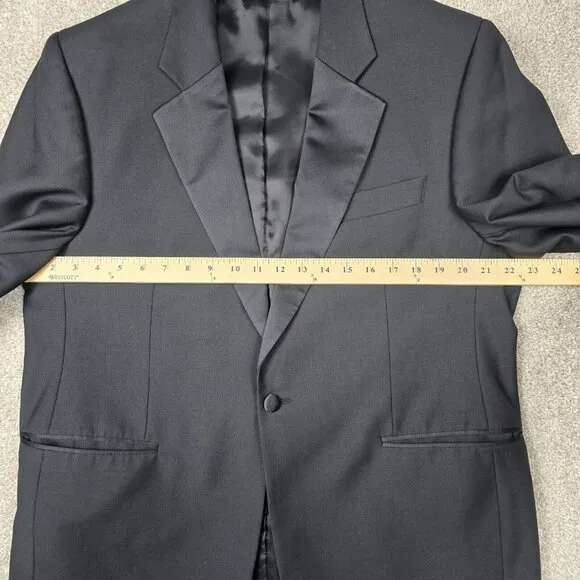 Jack Victor DUXE Tuxedo Jacket 42 S Pants 38&quot; x 28&quot; Hemmed All Black Satin Lapel